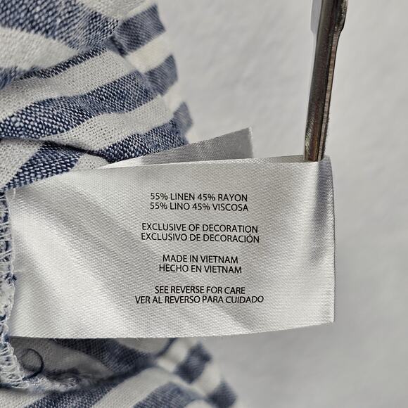 Orvis Linen Shirt Large Womens Striped Blue White Button Up Boxy Boho Lagenlook - Picture 16 of 16